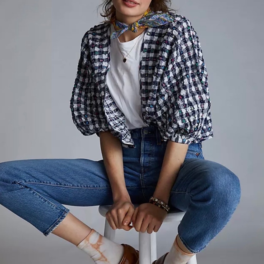 Anthropologie June Gingham Cropped Kimono NWT